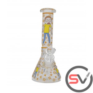 SCARED MORTY GLASS BEAKER With ICE CATCHER 8inch (GLOW IN DARK)